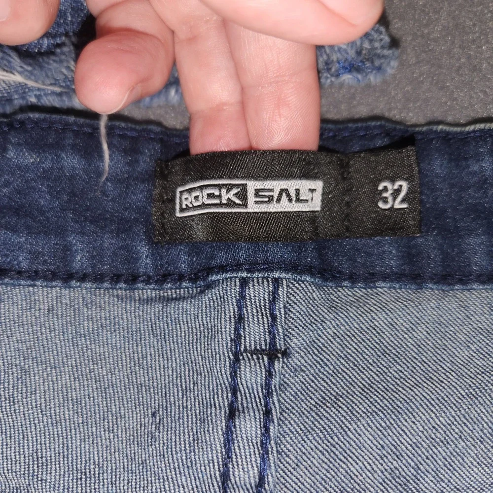 ROCK SALT Denim Shorts Mens 32 Blue Distressed Ripped Raw Hem Streetwear Jean